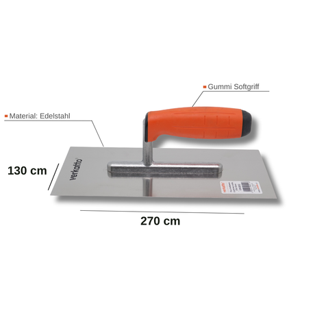 Glättekelle 270 x 130 mm mit offenem TPE-Softgriff 
