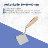 Außenkelle mit einem Holzgriff 80x60x60mm, VR-5603