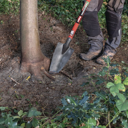 POLET Baumwurzelspaten 38 x 14 cm – Gartenspaten mit scharfen Zähnen – Fußstützen für bessere Kraftübertragung