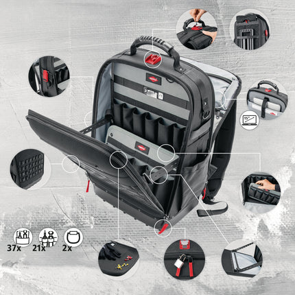 Werkzeugrucksack Modular X18, 350 x 250 x 500 mm, Nylongewebe, schwarz/rot – KNIPEX